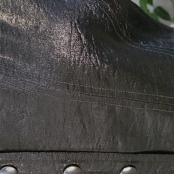 WAYF Where Are You From Black Vegan Front Snap Shimmery Back Smocked Crop - Sz L - Picture 7 of 16